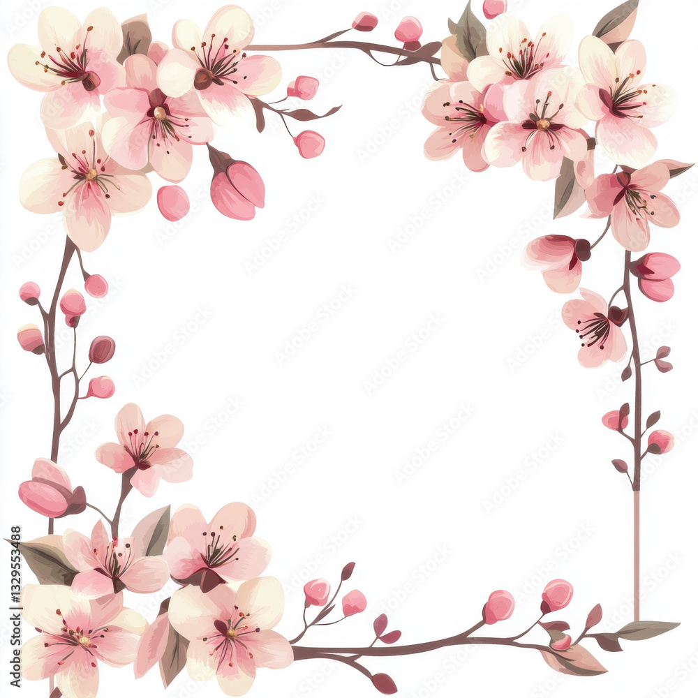 beautiful floral frame featuring pink cherry blossoms and buds, perfect for invitations or decorative purposes. delicate design adds touch of elegance and charm beautiful floral frame featuring pink cherry blossoms and buds, perfect for invitations or decorative purposes. delicate design adds touch of elegance and charm