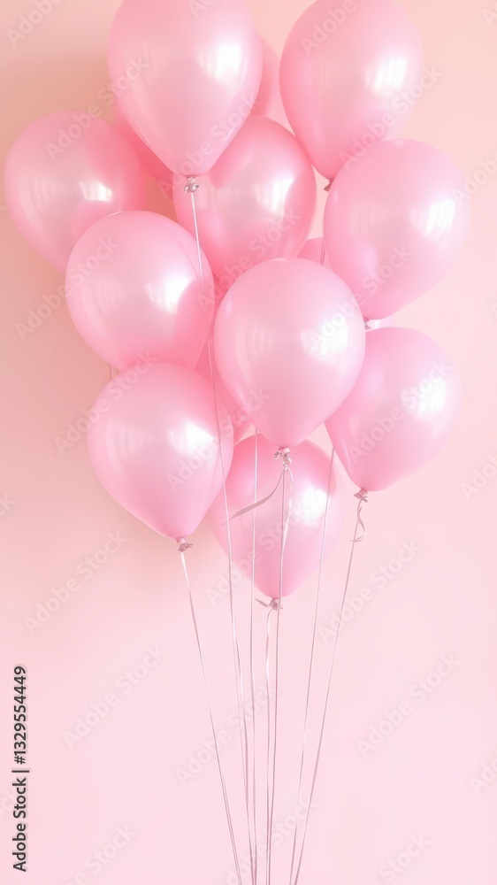 Light Pink Balloons with Shiny Metallic Finish Against a Soft Pastel Background Light Pink Balloons with Shiny Metallic Finish Against a Soft Pastel Background