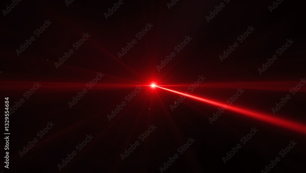 Obraz premium A vivid red laser beam illuminates the darkness, creating a captivating visual effect in a technology-focused setting.
