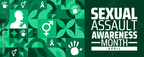 Sexual assault awareness month geometric shape pattern background banner or poster design template. observed every year in  April. Holiday concept. Use to any Template, card, poster, placard, template