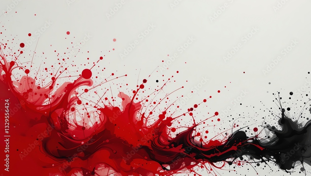Abstract design featuring bold red and black paint splashes on a white background, perfect for artistic projects and backgrounds.