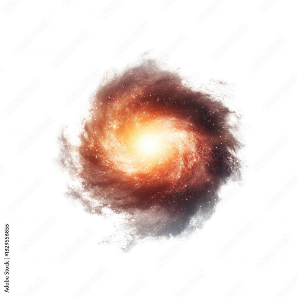Fototapeta premium Galactic swirl with vibrant colors and glowing core, white isolate background.