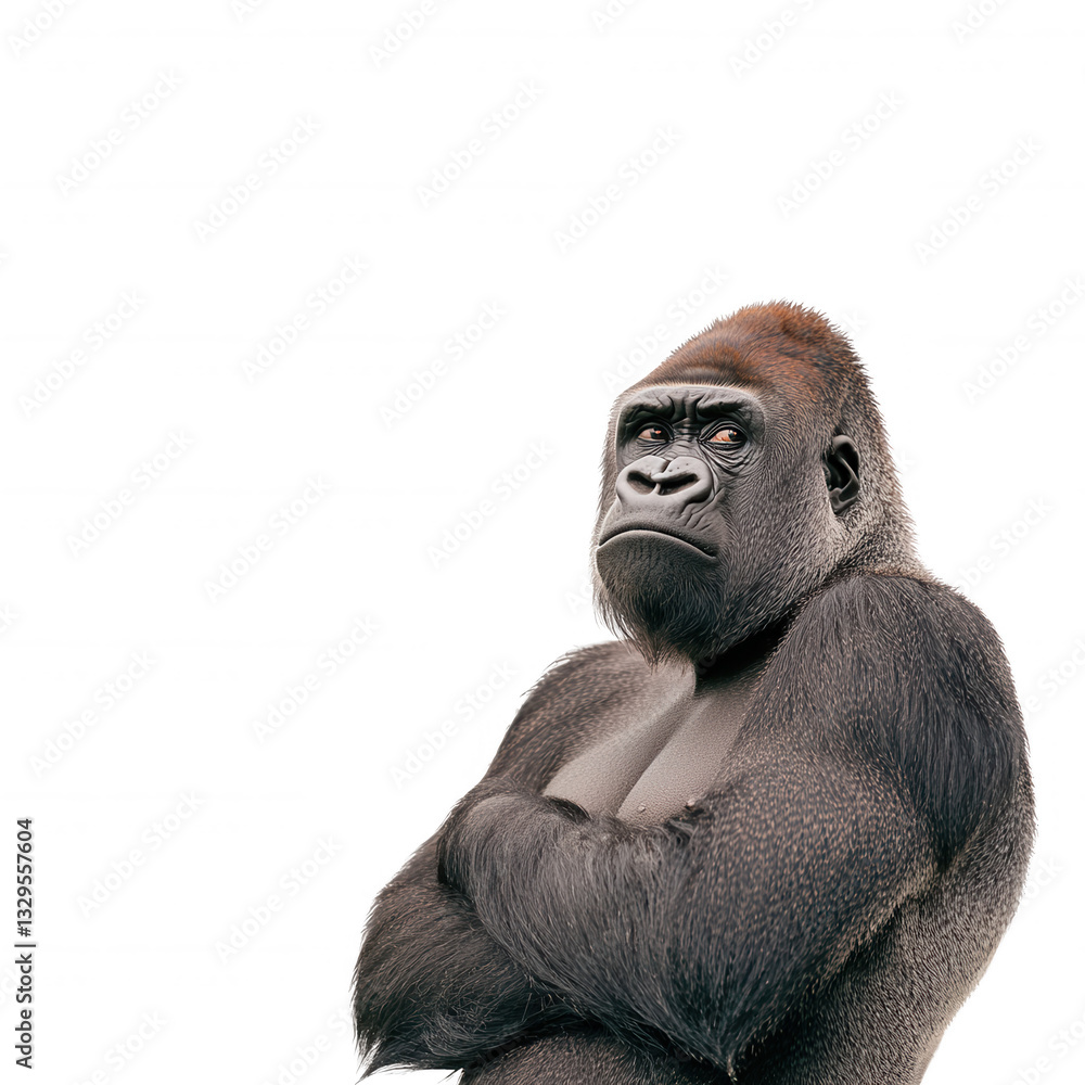 Gorilla with crossed arms, looking confidently, white isolate background Gorilla with crossed arms, looking confidently, white isolate background