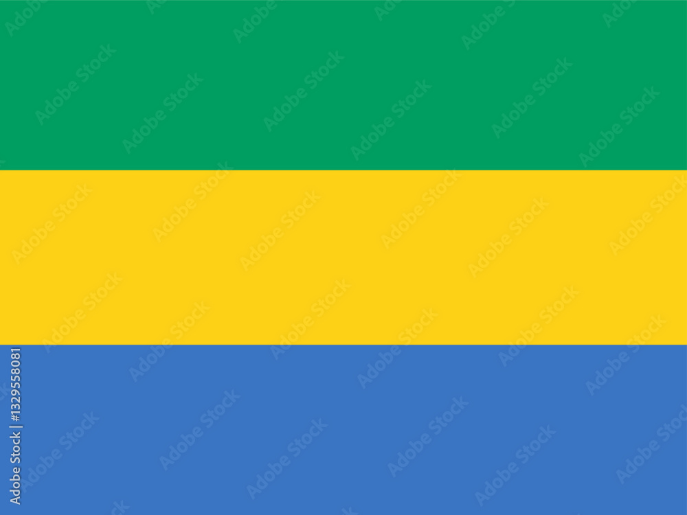 Classic flag Gabon. Official flag Gabon with size proportions and original color. Standard color and size. Independence Day. Banner template. National flag Gabon with coat arms. Classic flag Gabon. Official flag Gabon with size proportions and original color. Standard color and size. Independence Day. Banner template. National flag Gabon with coat arms.