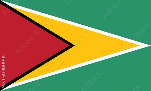 Classic flag Guyana. Official flag Guyana with size proportions and original color. Standard color and size. Independence Day. Banner template. National flag Guyana with coat arms.