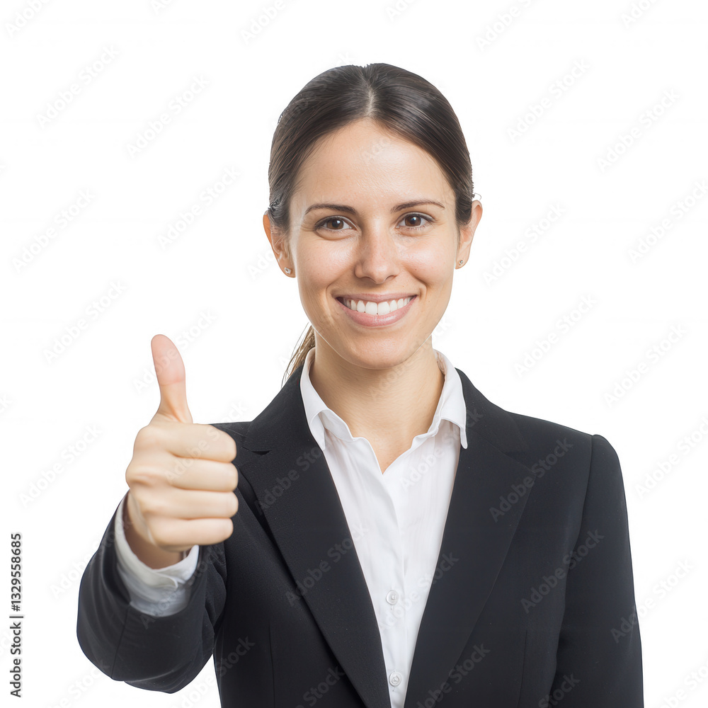 Happy businesswoman giving a thumbs up, white isolate background. Happy businesswoman giving a thumbs up, white isolate background.
