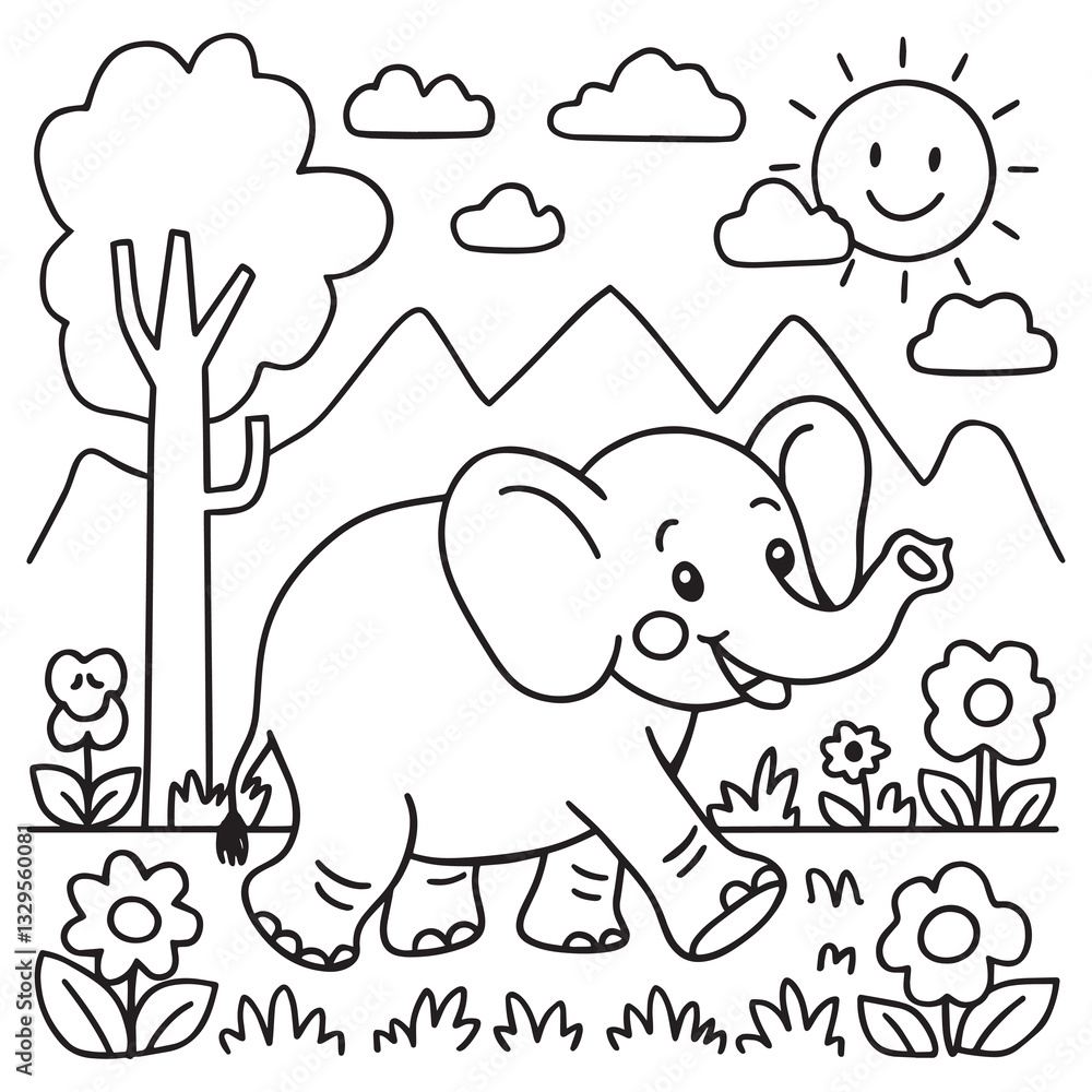 A Cute Elephant Coloring Book Page Design A Cute Elephant Coloring Book Page Design