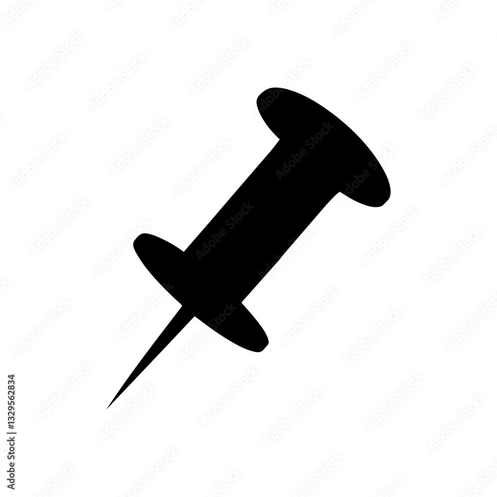 Black push pin flat silhouette icon vector flat illustration design on white background. Black push pin flat silhouette icon vector flat illustration design on white background.