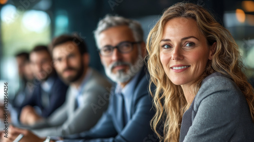 confident businesswoman smiling during meeting