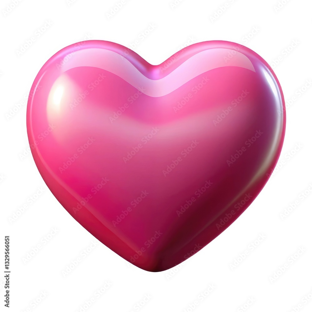 Pink 3D heart symbol with glossy texture and smooth design on a white background Pink 3D heart symbol with glossy texture and smooth design on a white background