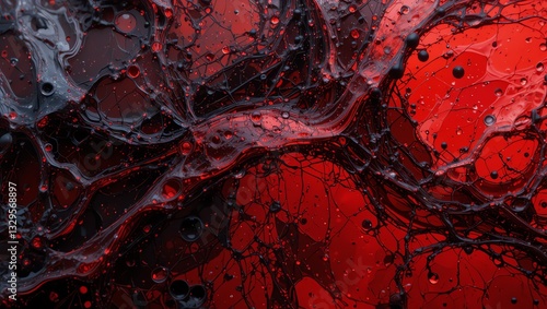 An abstract representation of dynamic red and black fluid textures, ideal for artistic designs or backgrounds in modern graphics.