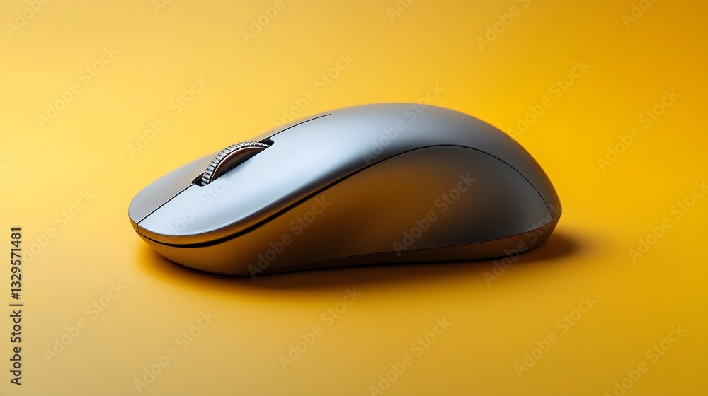 Modern Computer Mouse on Yellow: A sleek, wireless computer mouse, capturing the elegance of modern technology, set against a warm yellow backdrop. Modern Computer Mouse on Yellow: A sleek, wireless computer mouse, capturing the elegance of modern technology, set against a warm yellow backdrop.