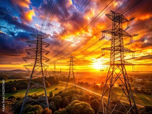 Australian Power Lines: Dramatic Backlit Portrait Photography of High Voltage Transmission Towers
