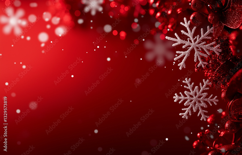 Festive red background with snowflakes, perfect for Christmas and New Year celebrations, creating joyful and warm atmosphere Festive red background with snowflakes, perfect for Christmas and New Year celebrations, creating joyful and warm atmosphere