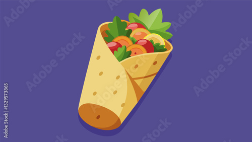 A whole grain wrap filled with roasted veggies quinoa and a touch of hummus for a tasty and filling snack option.. Vector illustration