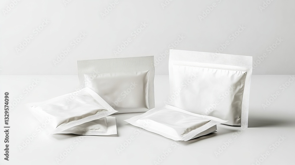A set of wet wipe packages placed against a white background A set of wet wipe packages placed against a white background