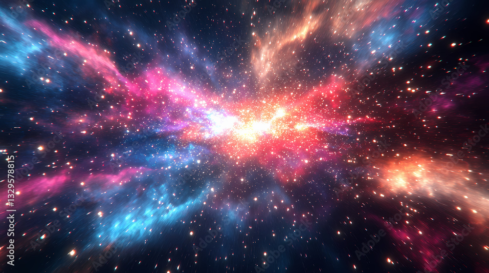 Cosmic explosion of colorful lights in the darkness of space, light show, universe, sparks. Cosmic Sparks. Illustration Cosmic explosion of colorful lights in the darkness of space, light show, universe, sparks. Cosmic Sparks. Illustration