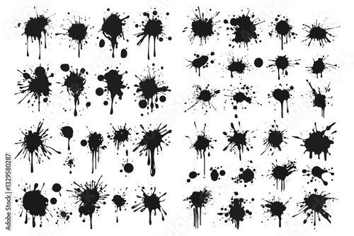 Black ink splatter vector set isolated on a white background, a collection of Black ink paint spots design elements.