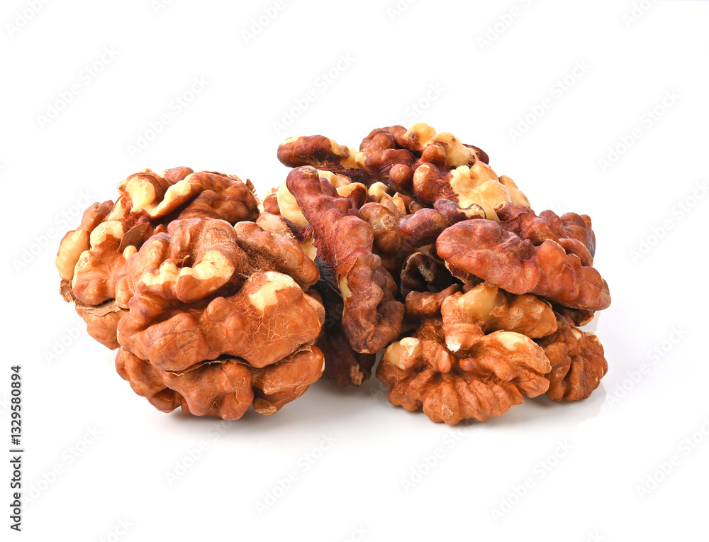bunch of peeled walnuts isolated on a white background. bunch of peeled walnuts isolated on a white background.