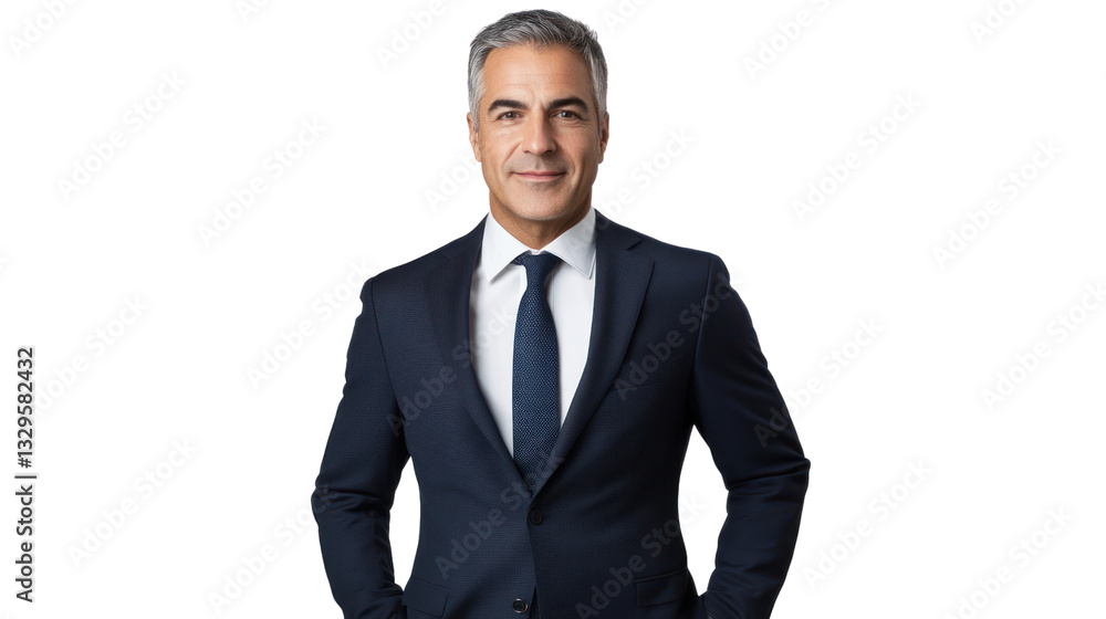 Confident businessman in formal attire, standing with arms crossed against a white background. Confident businessman in formal attire, standing with arms crossed against a white background.