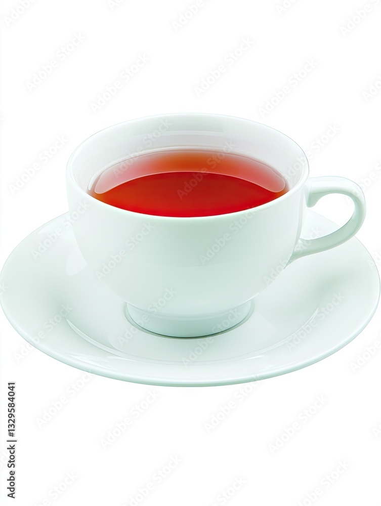 Red tea cup saucer breakfast beverage drink white background Red tea cup saucer breakfast beverage drink white background