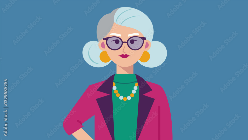 A senior fashionista showcases her stylish outfits and unique sense of style on Instagram proving that fashion has no age restrictions.. Vector illustration A senior fashionista showcases her stylish outfits and unique sense of style on Instagram proving that fashion has no age restrictions.. Vector illustration