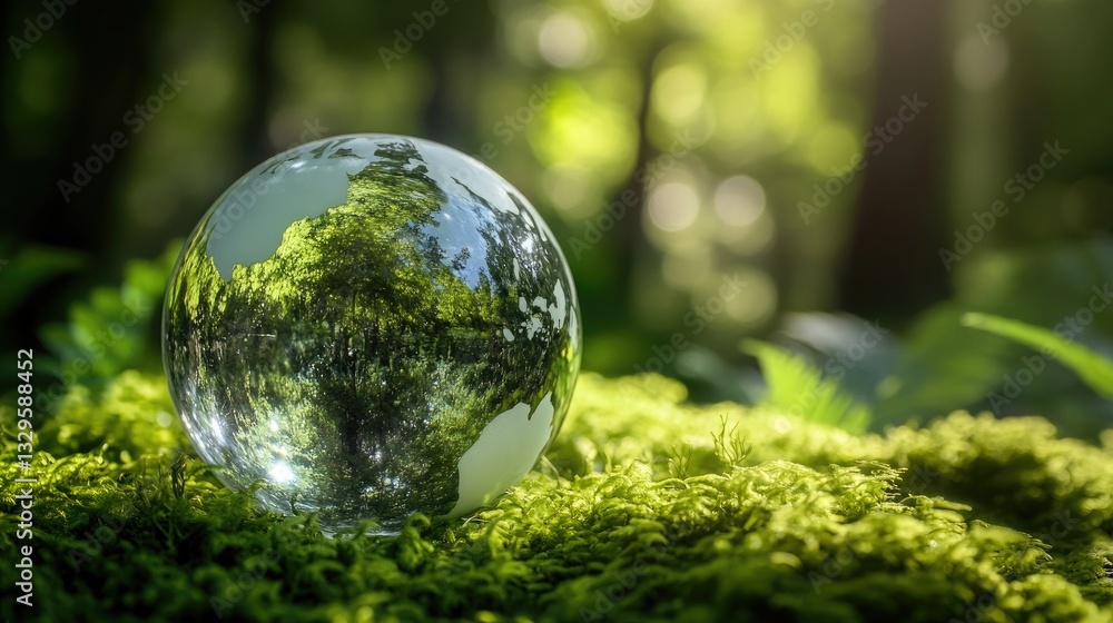 A Crystal Globe Reflecting Lush Green Forest A Symbol of Environmental Preservation and Sustainable Practices A Crystal Globe Reflecting Lush Green Forest A Symbol of Environmental Preservation and Sustainable Practices