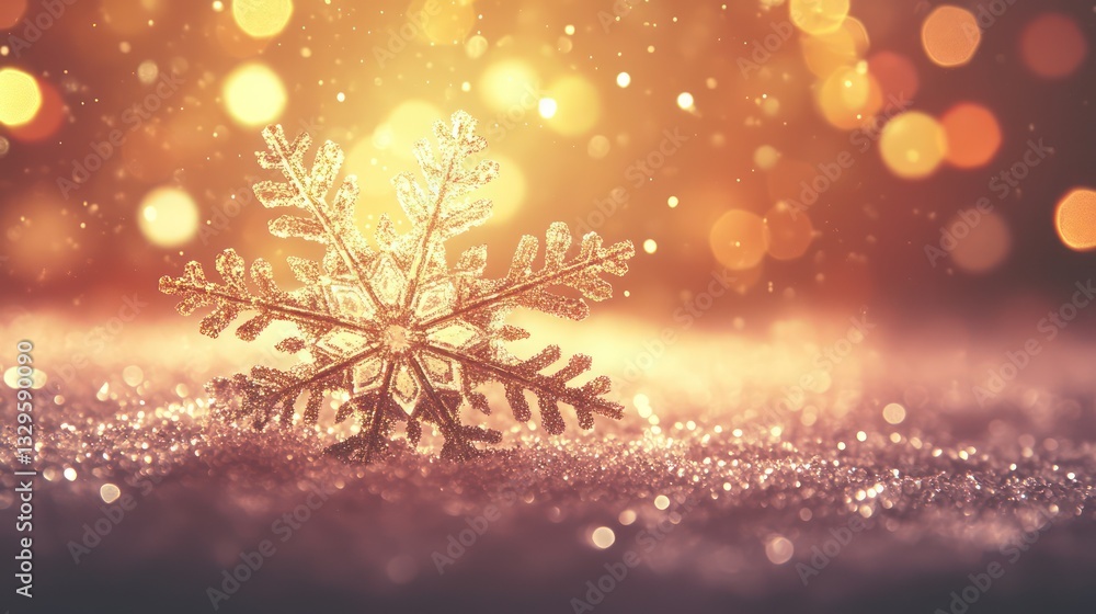 Sparkling Snowflake on Glittery Snow Sparkling Snowflake on Glittery Snow