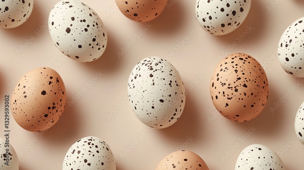Speckled Eggs Pattern Flat Lay on White Background for Easter or Spring Design Speckled Eggs Pattern Flat Lay on White Background for Easter or Spring Design