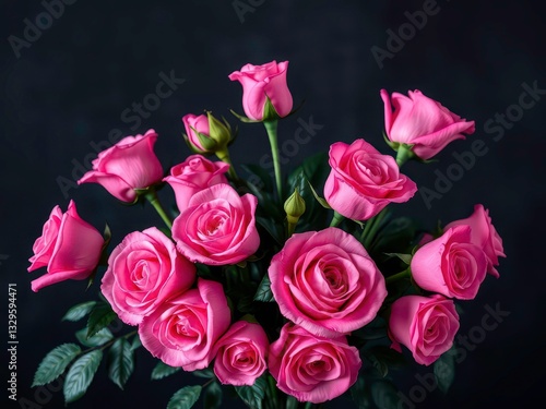 Wallpaper Mural  Vibrant Pink Roses in a Luxurious Bouquet Against a Moody Abstract Dark Background Torontodigital.ca