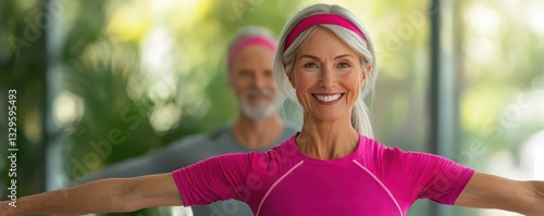 Senior couple exercising, active aging, health and wellness, watercolor style