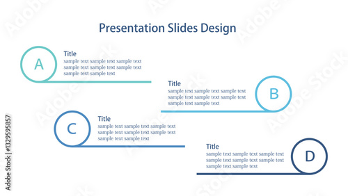 交互に並ぶ4つの丸い要素のインフォグラフィックス 16:9のスライドのテンプレート