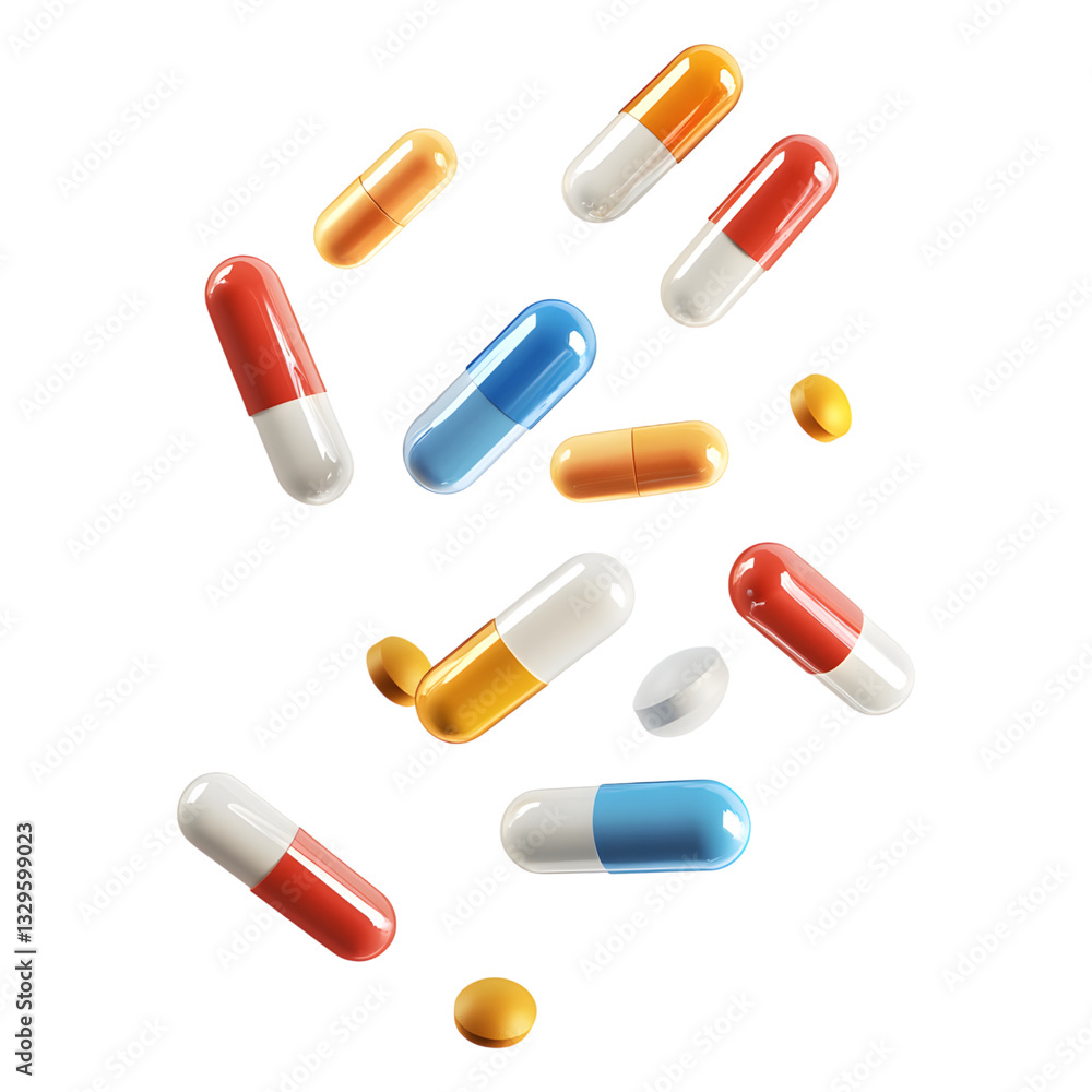 This image shows various colorful capsules and pills, potentially representing medicine or supplements in a visual display. This image shows various colorful capsules and pills, potentially representing medicine or supplements in a visual display.