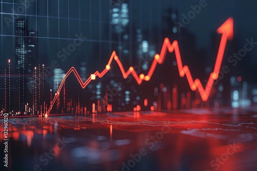 A vibrant financial chart displays a sharp increase in market trends with a glowing backdrop of a city skyline shimmering at night Generative AI