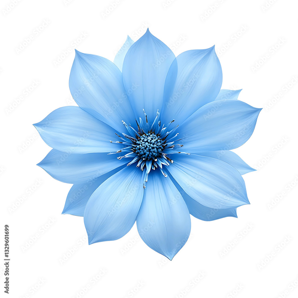 Fototapeta premium Soft Blue Flower with Delicate Petals and Intricate Details Isolated on Transparent Background