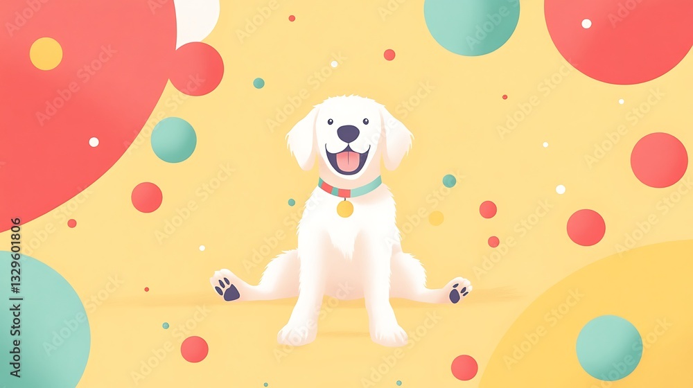 Obraz premium Cartoon dog sitting happily on colorful background