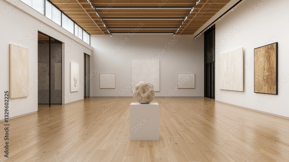 Fototapeta premium Stunning interior scene of a modern art gallery with sculptures and paintings