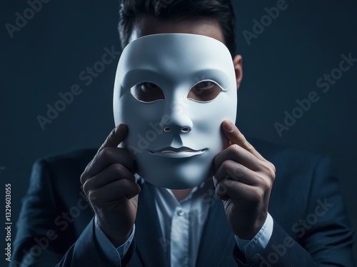 Mysterious Man Concealing Identity Behind a White Mask