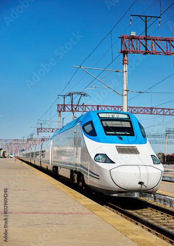 Afrosiyab high speed Bullet train at Bukhara Station in Uzbekistan