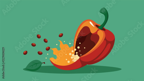 The seeds and s are gently removed from the pepper leaving the intact.. Vector illustration