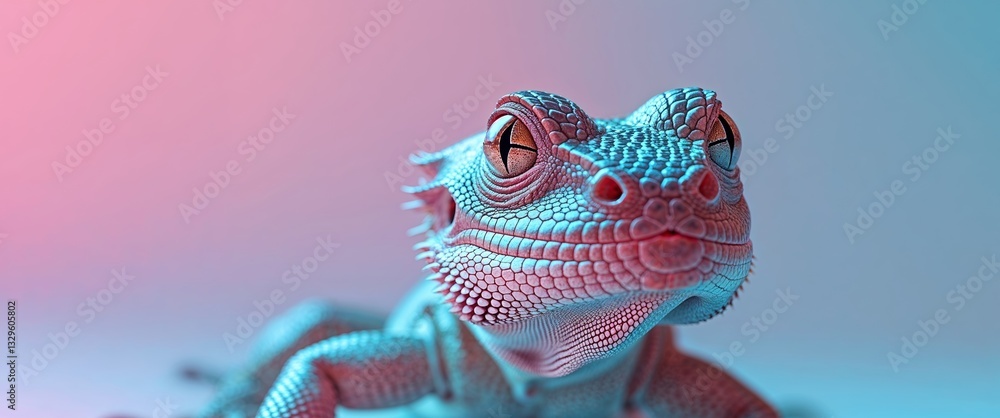 Fototapeta premium a close up of a lizard with a pink and blue background