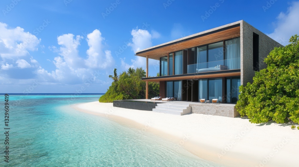 Fototapeta premium Modern beachfront villa on tropical island