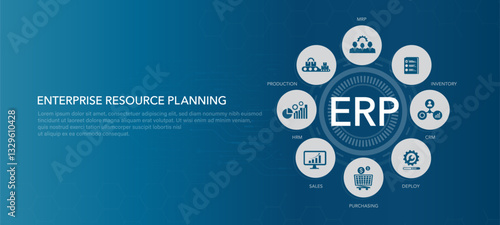 Enterprise resource planning illustration concept. EPR Business management and company enhancement. Technology, Internet and network concept. Illustrations vector and icons.
