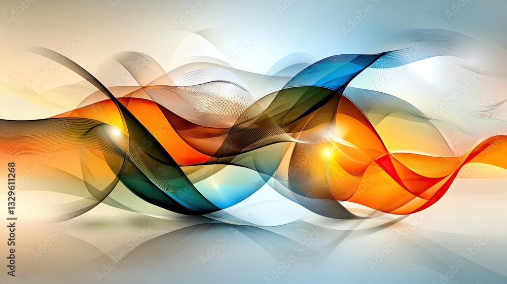 Fototapeta premium Colorful waves of light flowing smoothly into an abstract, dreamy background.