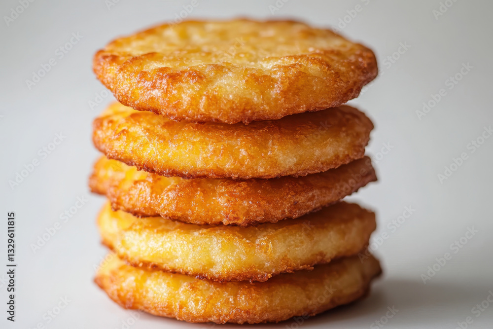 A tall stack of golden, crispy fried chicken piled high in a mouthwatering display. A tall stack of golden, crispy fried chicken piled high in a mouthwatering display.