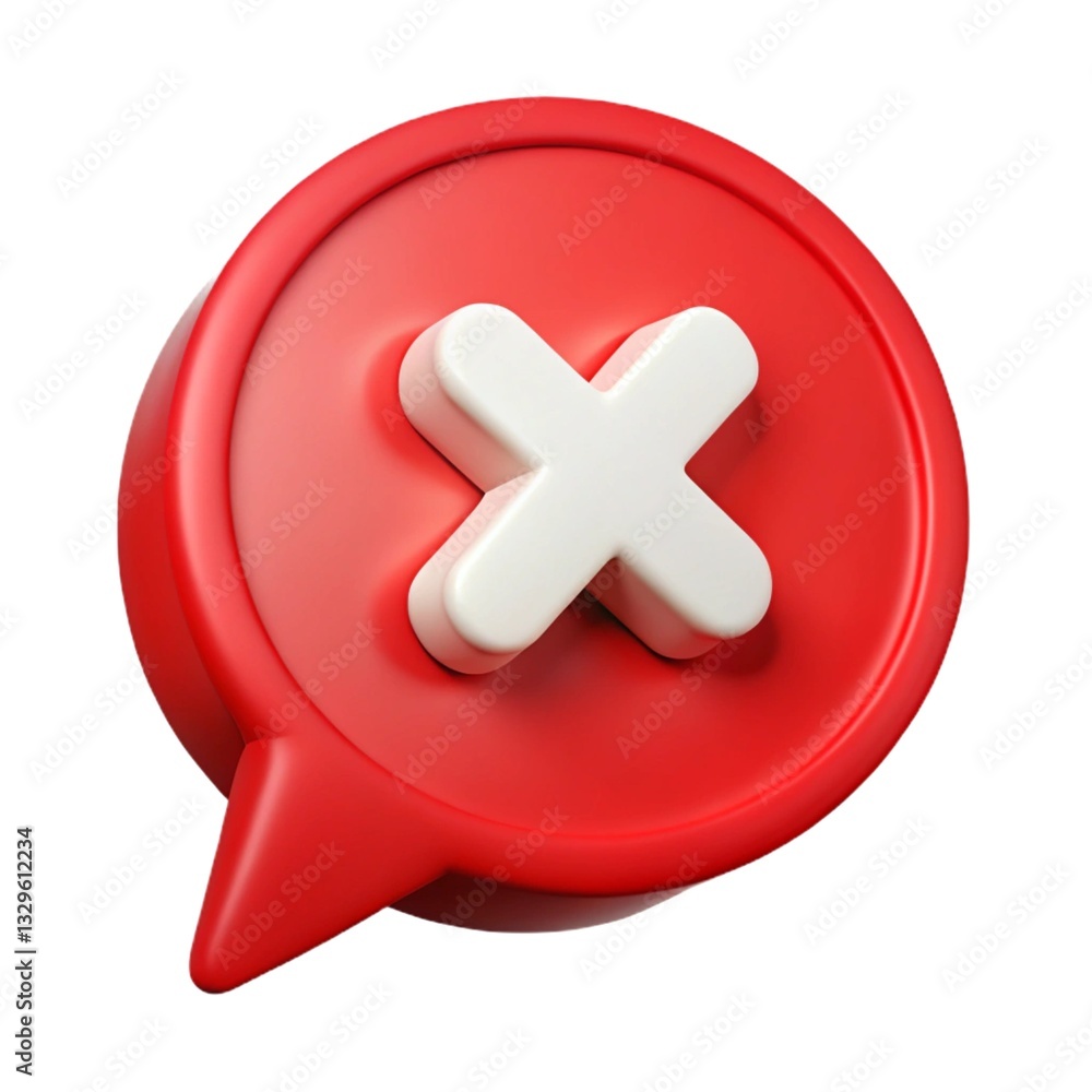 Obraz premium Red Speech Bubble with White Cross Icon Cancel, Delete, Error