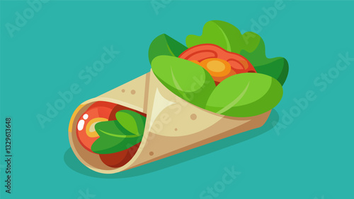 A wrap filled with turkey slices fresh spinach and mashed avocado for a nutrientdense and delicious lunch option.. Vector illustration