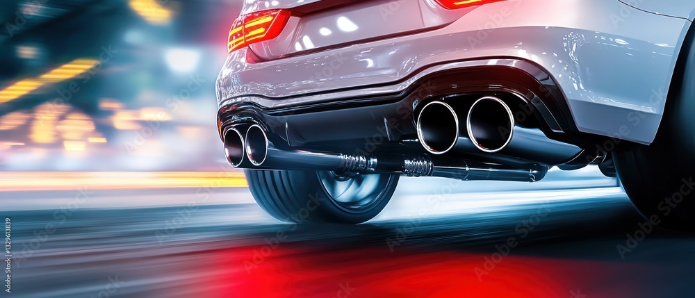 Night Speed: Luxury Car's Exhaust and Blurry Lights Night Speed: Luxury Car's Exhaust and Blurry Lights