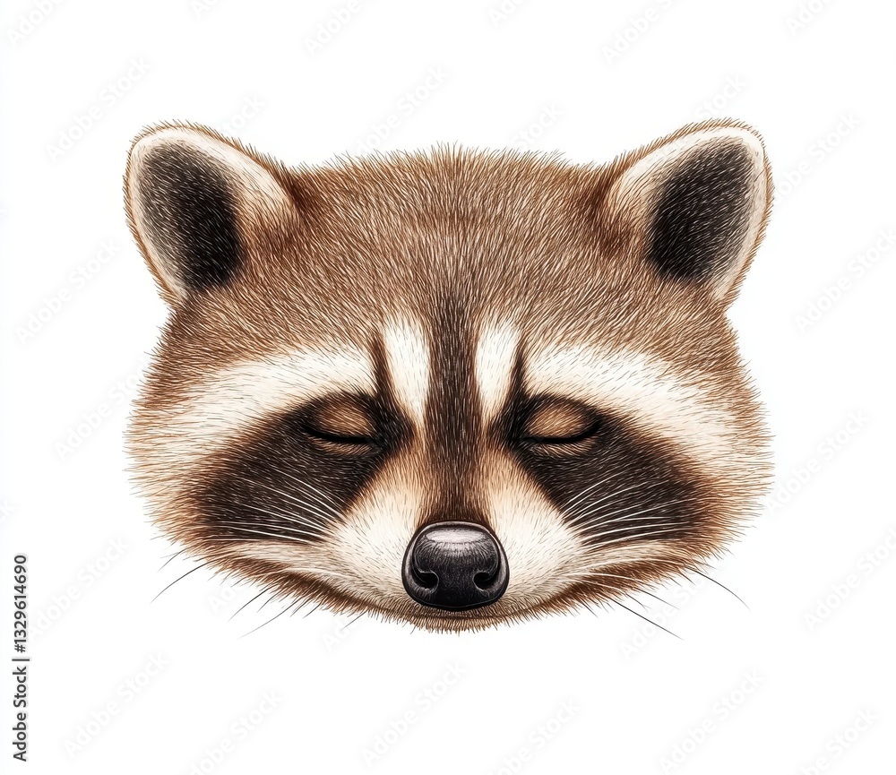 Fototapeta premium Sleeping Raccoon Close Up Illustration Detailed Fur Texture and Facial Features