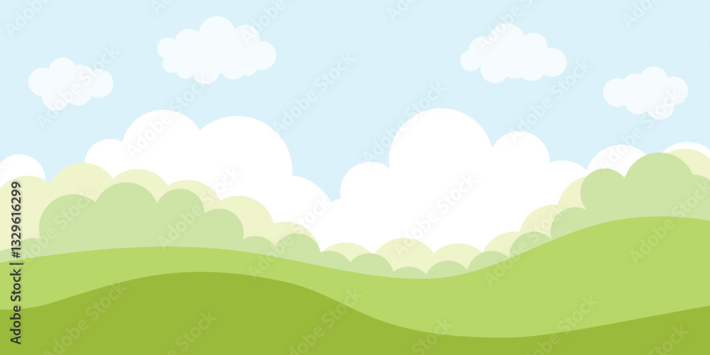 Scene nature, field in the distance plants, cloudy sky. Vector illustration. Scene nature, field in the distance plants, cloudy sky. Vector illustration.